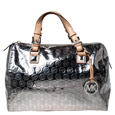 michael kors black satchel with silver hardware|Michael Kors grayson satchel small.